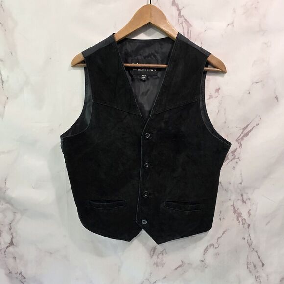 Wilson Leather Vest Womens Medium Black 80s 90s Western Disco Button Vintage - Picture 1 of 9